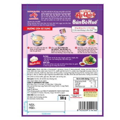 Lốc 4 gói gia vị nêm sẵn Bún Bò Huế Aji-Quick 59g/1 gói