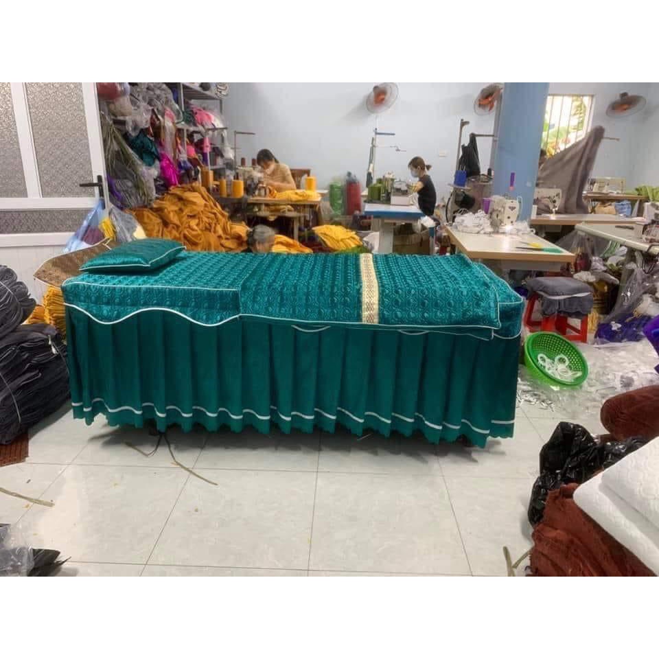 CẢ BỘ Ga giường phi lụa trần bông cao cấp cho spa, salon gồm CHĂN - GA - GỐI