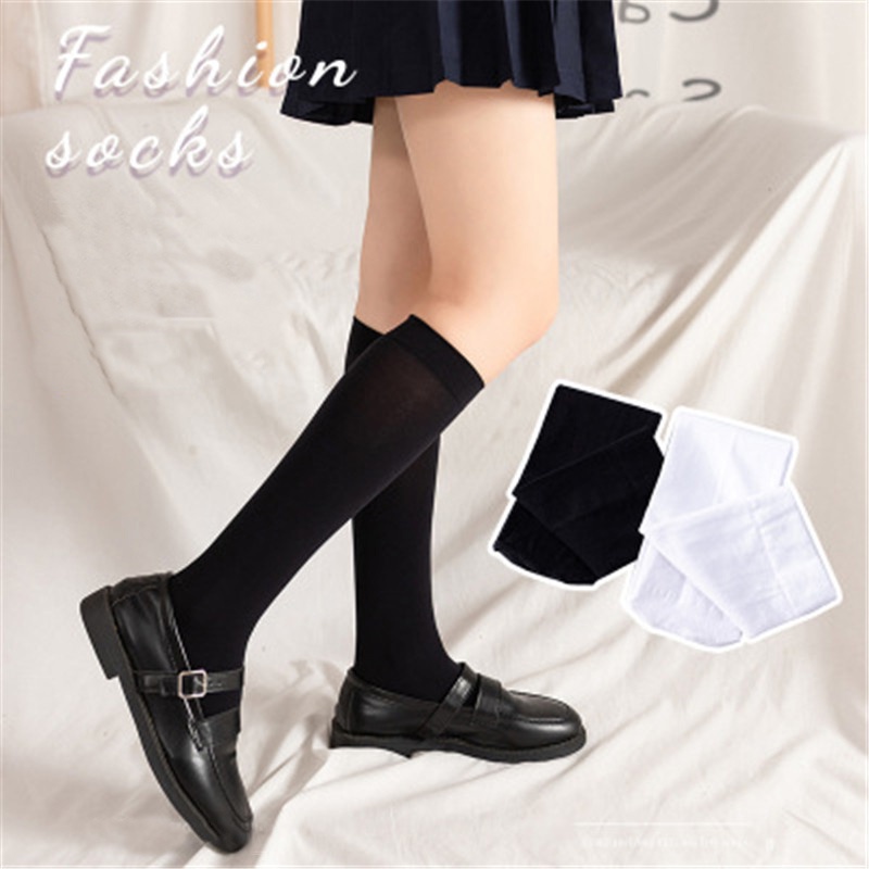 Vớ Nữ Dài Qua Gối Màu Trắng Đen Phong Cách Lolita Dễ Thương