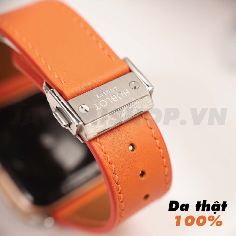 [DÂY DA THẬT] DÂY DA BÊ SWIFT MAY TAY THỦ CÔNG MÀU CAM KHÓA HUBLOT CHO APPLE WATCH SERIES 1=&gt;6 (BẢO HÀNH 1 NĂM)