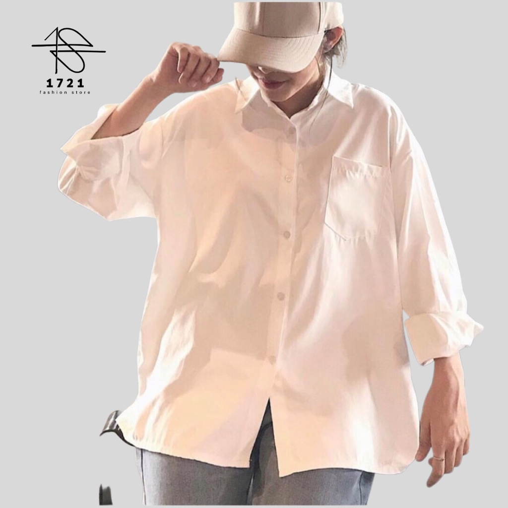 Áo Sơ Mi Trơn Trắng Nam Nữ Tay Dài Form Rộng Unisex