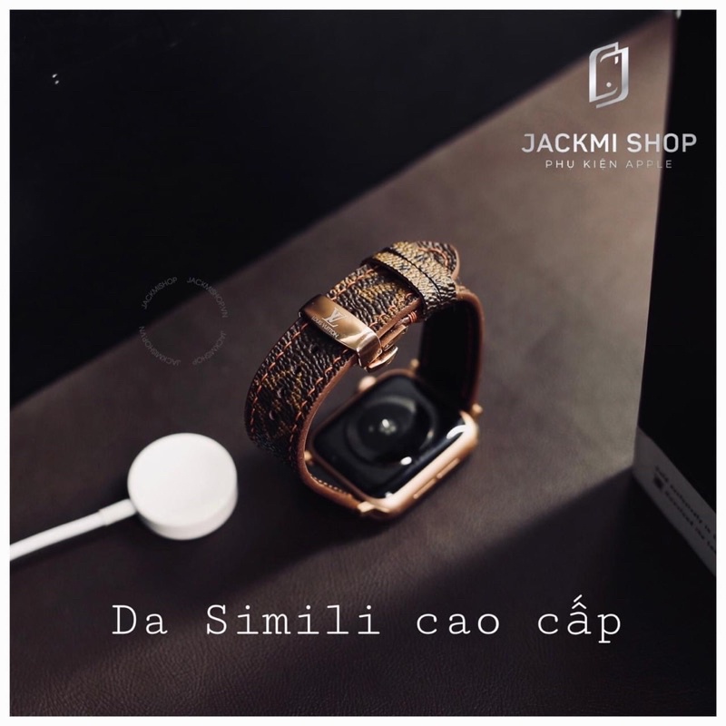 [BẢO HÀNH 1 NĂM] Dây Da LV Monogram may tay thủ công màu Nâu khóa Bướm cho Apple Watch series 1/2/3/4/5/6/7