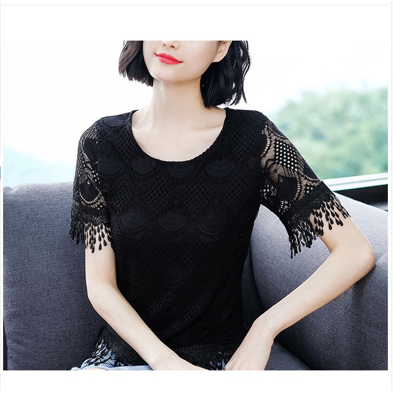 Áo Thun Tay Ngắn Phối Ren Cỡ Lớn Thời Trang Mùa Hè Cho Nữ