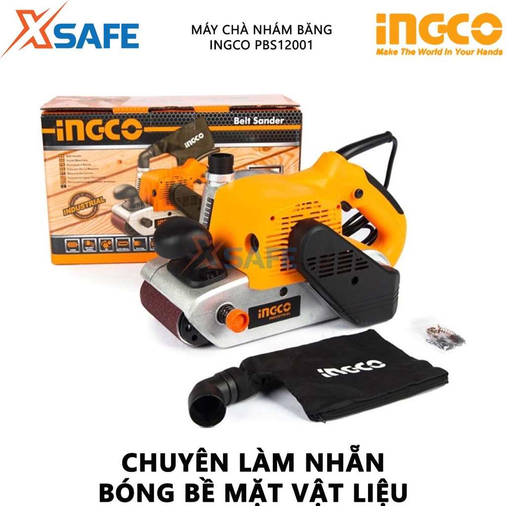 Máy chà nhám tăng INGCO PBS12001 Máy chà nhám cầm tay công suất 1200W, có chế độ hút bụi, đế nhôm, kèm 1 dây nhám