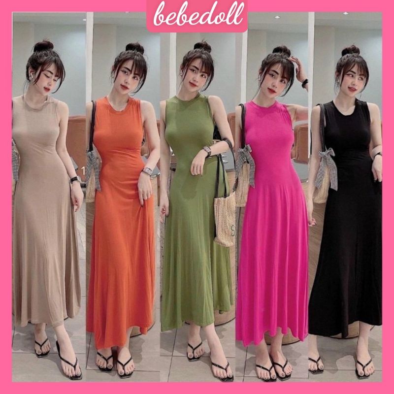 Đầm Ba Lỗ Dáng Suông ,Đầm Trơn Sát Nách Ôm Body Dáng Dài ,Thun Cotton Mịn Mát Màu Đen