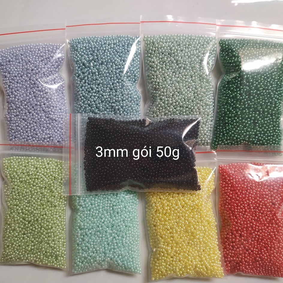 Gói 50gr hạt bẹt 3mm (hạt cườm tròn nhựa - ngọc trai giả) - Nguyên liệu handmade giá rẻ