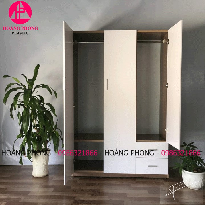 ( HÀNG CAO CẤP ) Tủ nhựa đài loan 3 cánh vân gỗ ngang 1m22 cao 1m85 miễn phí giao hàng | BigBuy360 - bigbuy360.vn