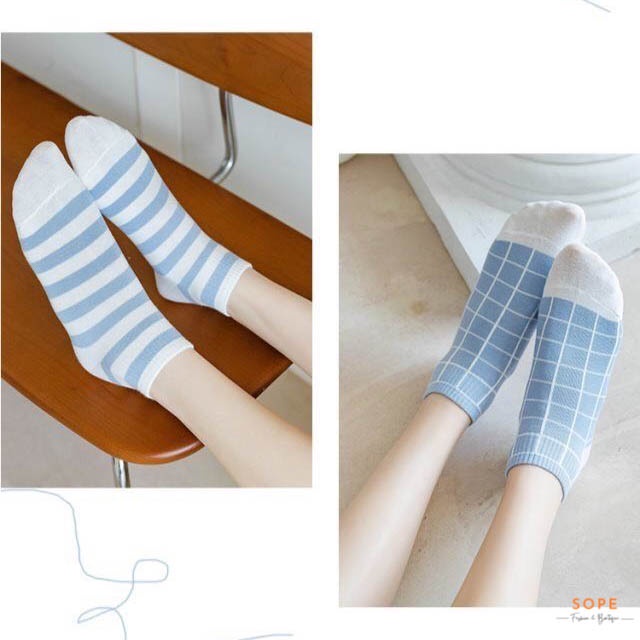Tất cổ ngắn nữ nam phong cách Hàn Quốc, set tất vớ 5 đôi 5 mẫu dễ phối đồ - Sope Shop
