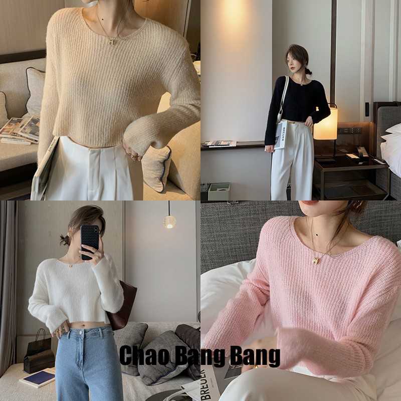 Porozi  Áo dệt kim cổ tròn phong cách Hàn Quốc dành cho nữ