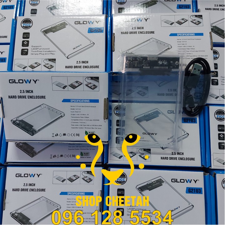 Box ổ cứng Gloway G21U3 dùng cho SSD/HDD 2,5&quot; - Nhựa ABS trong suốt – CHÍNH HÃNG – Bảo hành 12 tháng