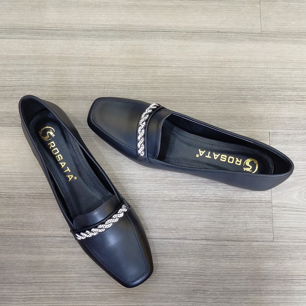 [ẢNH THẬT-FREESHIP] Giày mọi nữ, da lì cao cấp ROSATA RO319 - Đen, Kem - HÀNG VIỆT NAM - BKSTORE | BigBuy360 - bigbuy360.vn