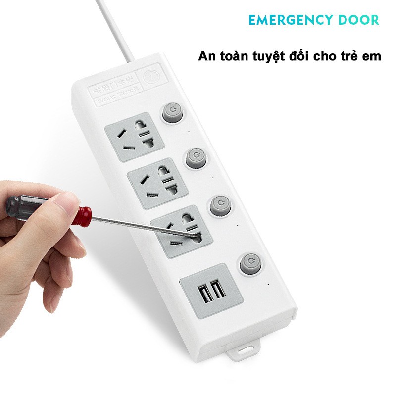 Ổ cắm điện đa năng thông minh 2 cổng USB 5v sạc nhanh, ổ chịu tải 2500W, tiết kiệm 30 kilowatt giờ dây nối 2m
