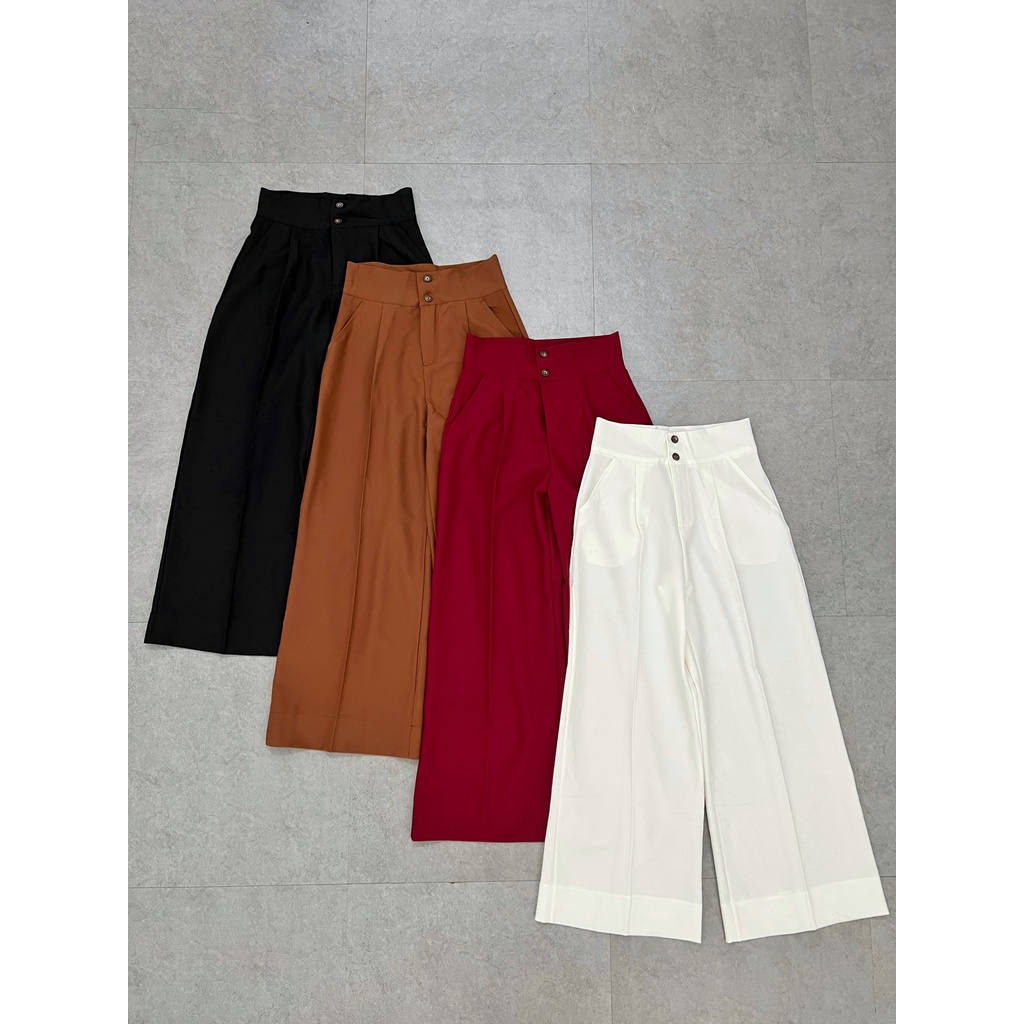 Quần Culottes nữ ống rộng HHVINTAGE kiểu 2 nút cotton lạnh co giãn Pant B01