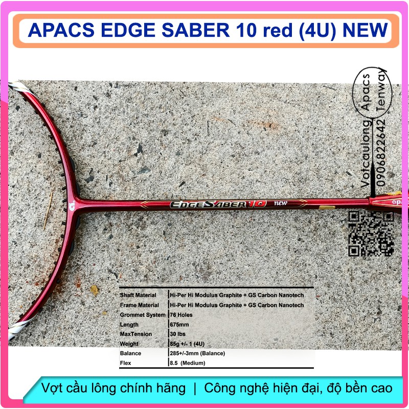 Chính hãng BH-[Vợt cầu lông Apacs Edge Saber 10 red NEW- 4U] | Đỏ mạnh mẽ, có thể đan 13kg, bền bỉ, phiên bản NEW