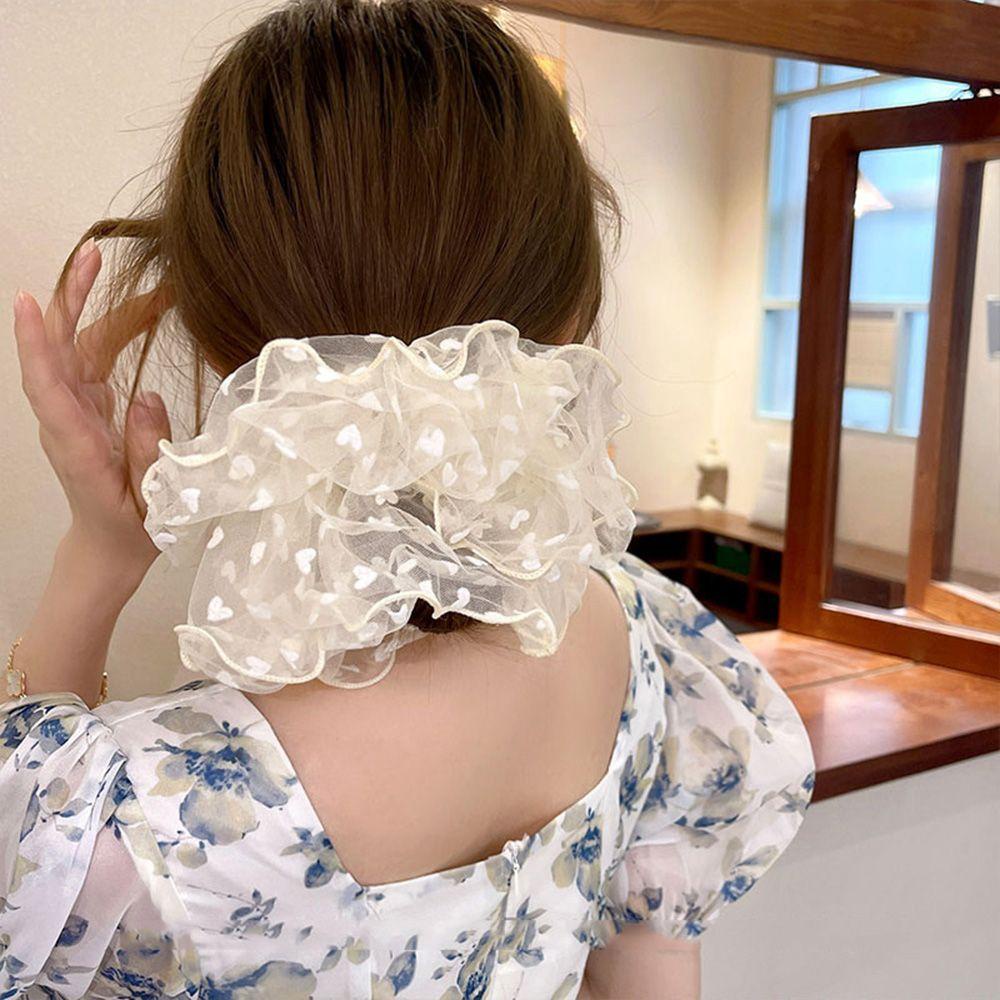 Dây Buộc Tóc Vải Lưới Co Giãn Họa Tiết Chấm Bi / Trái Tim Dễ Thương Cho Bạn Gái