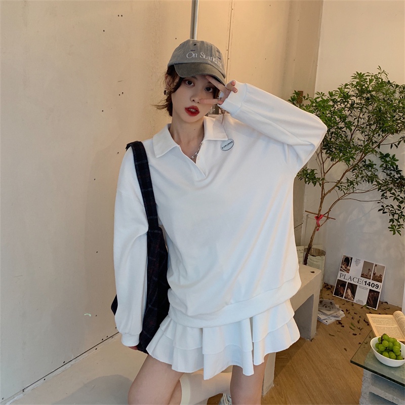 Bộ Áo Sweater Cổ POLO Phối Chân Váy Lưng Cao Thiết Kế Quyến Rũ Cho Nữ