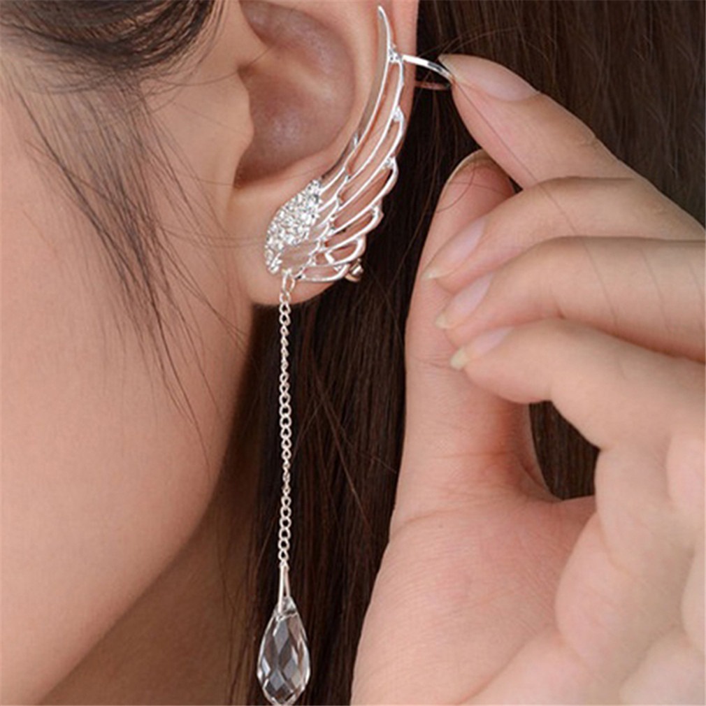 1 Đôi Bông Tai Hình Cánh Thiên Thần Đính Đá Pha Lê Thời Trang Dành Cho Nữ
