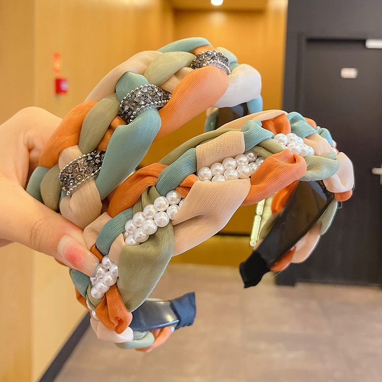 Kẹp Tóc Vải Đính Hạt Ngọc Trai Mới 2022