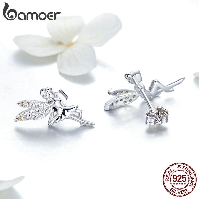 Khuyên Tai Bamoer Chất Liệu Bạc 925 Hình Nàng Tiên Phối Đá Zircon Đẹp Mắt Cho Nữ