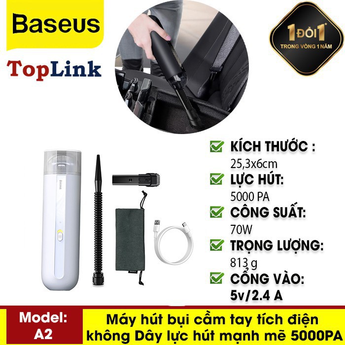 Máy Hút Bụi Pin Sạc Cầm Tay Dùng Cho Xe Hơi Baseus A2 Car Vacuum Cleaner ( 70W, 5000Pa) | BigBuy360 - bigbuy360.vn