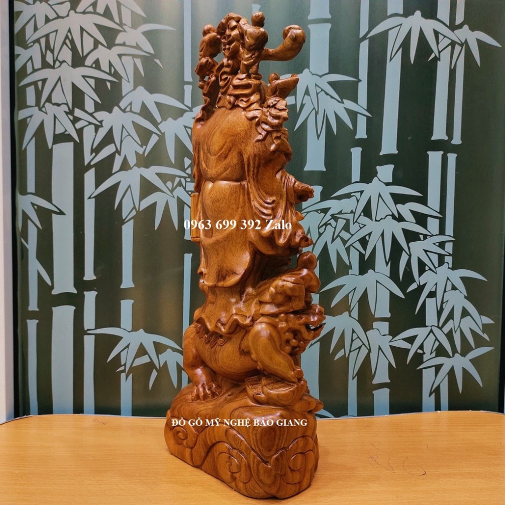 Tượng phật di lặc ngũ phúc đứng nghê gỗ hương cao 60 cm