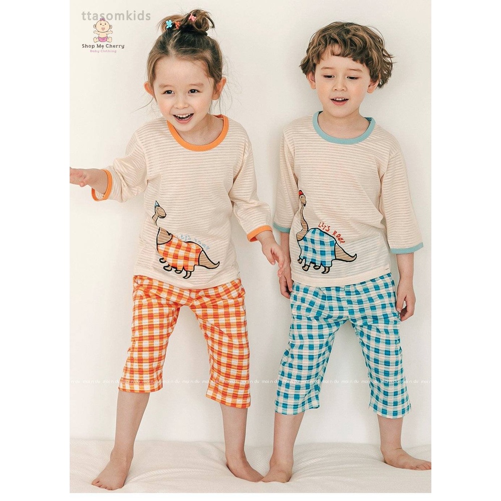 Bộ Lửng Trẻ Em Cao Cấp Bé Trai Của Hãng Ttasom, Chất Cotton Giấy Organic, Mẫu Khủng Long Caro