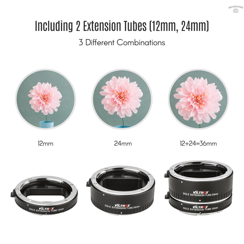 ღ  Viltrox DG-Z Automatic Macro Extension Tubes 12mm 24mm Full Frame Metal Adapter Ring Auto Focus Auto Exposure TTL Metering Compatible with Nikon Z Mount Cameras Lens Accessories