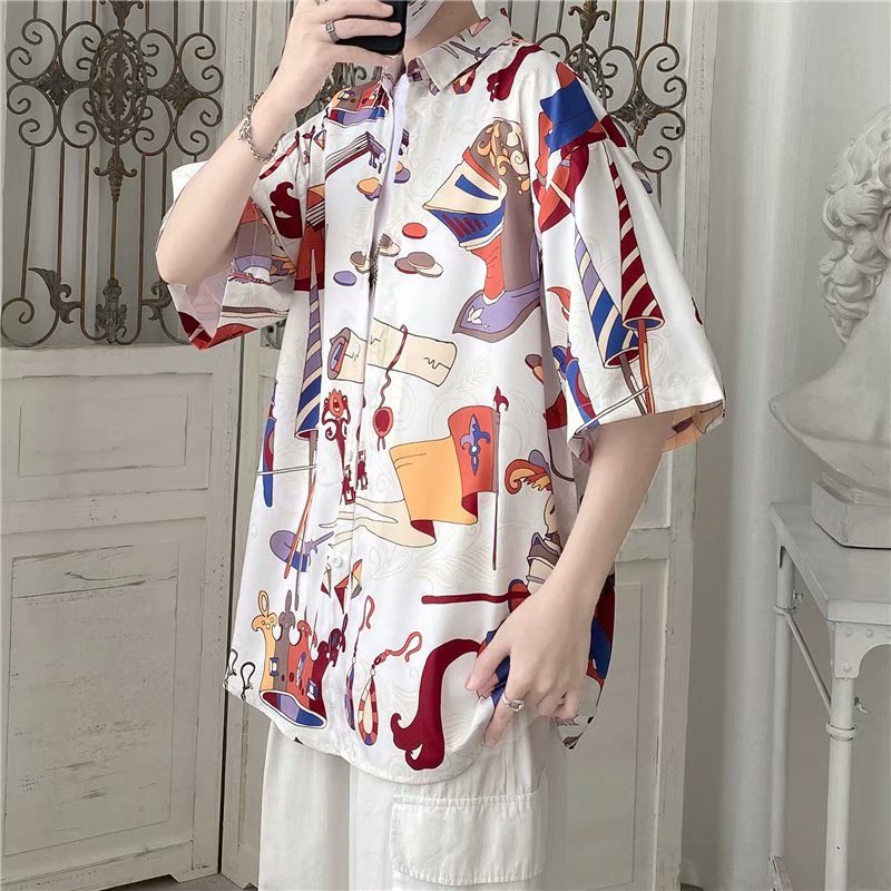 Áo sơ mi ngắn tay 3D hoa phong cách Hàn Quốc cho nam