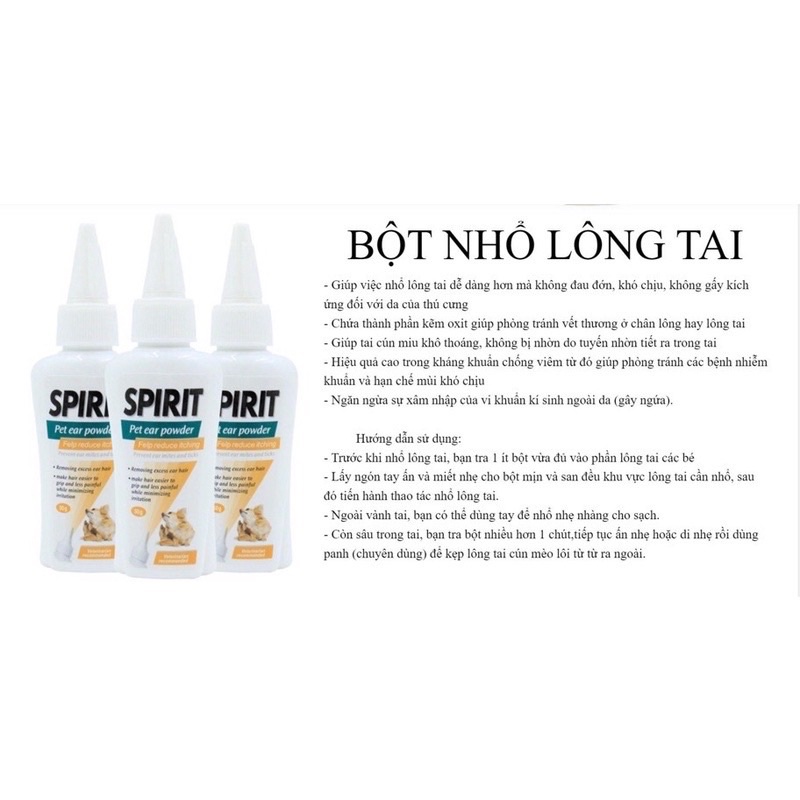 Bột Nhổ Lông Tai Spirit 50gr cho Thú Cưng