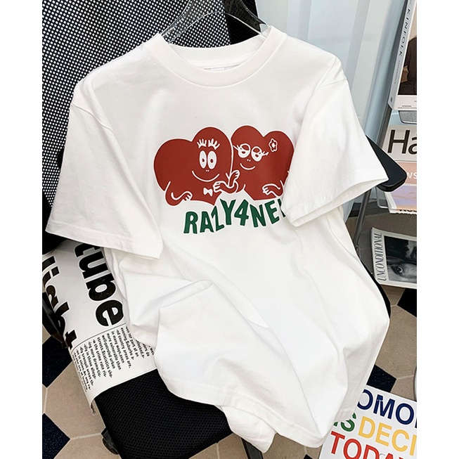 Áo thun cổ tròn đôi trái tim, chất liệu cotton thun - HA169