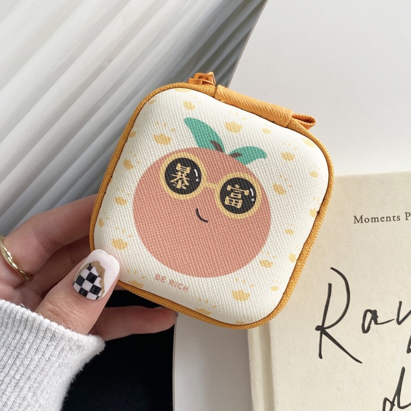 Túi Đựng Tiền Xu / Tai Nghe Không Dây Hình Vuông 7.5X7.5Cm Hai Mặt Biểu Tượng Dễ Thương Etc. Vòng Treo Tròn