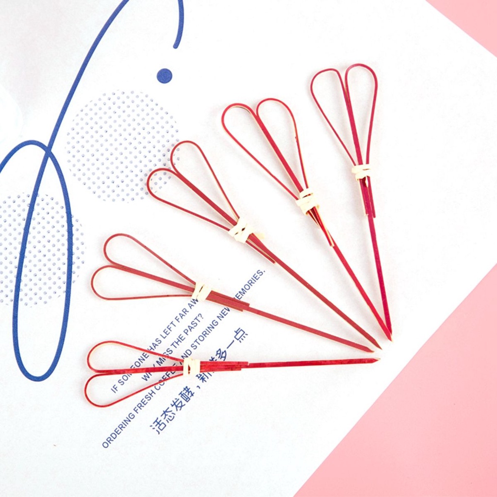 Set 100 que cắm trái cây trang trí ly nước cocktail hình trái tim nhiều màu sắc