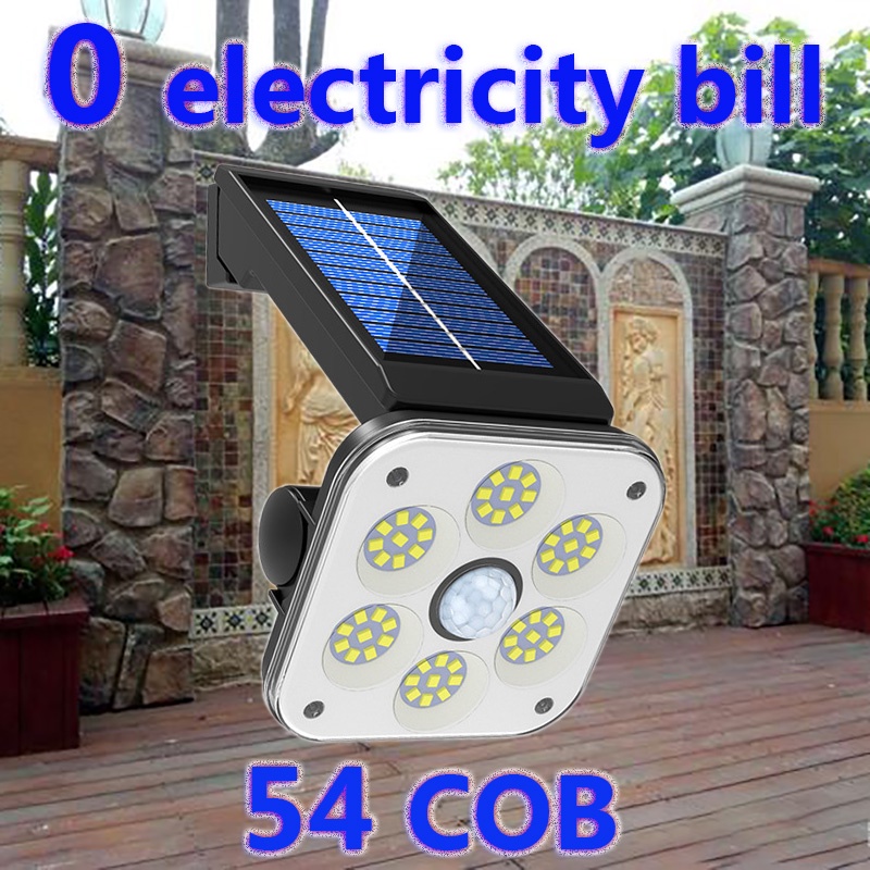 Đèn Led 54 COB Năng Lượng Mặt Trời Cảm Biến Chuyển Động Chống Nước Gắn Tường Ngoài Trời