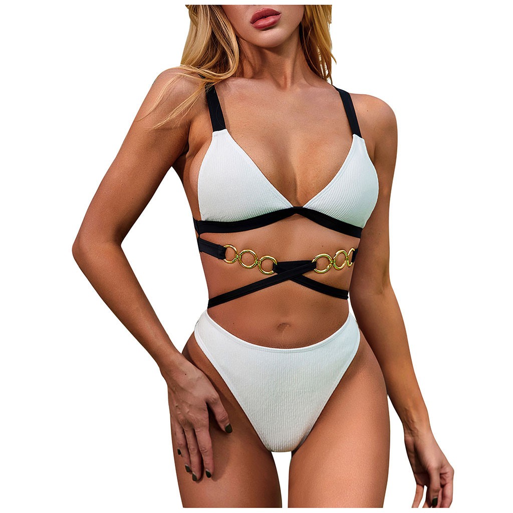 Set bikini nâng ngực màu trơn phối dây thời trang quyến rũ cho nữ | BigBuy360 - bigbuy360.vn