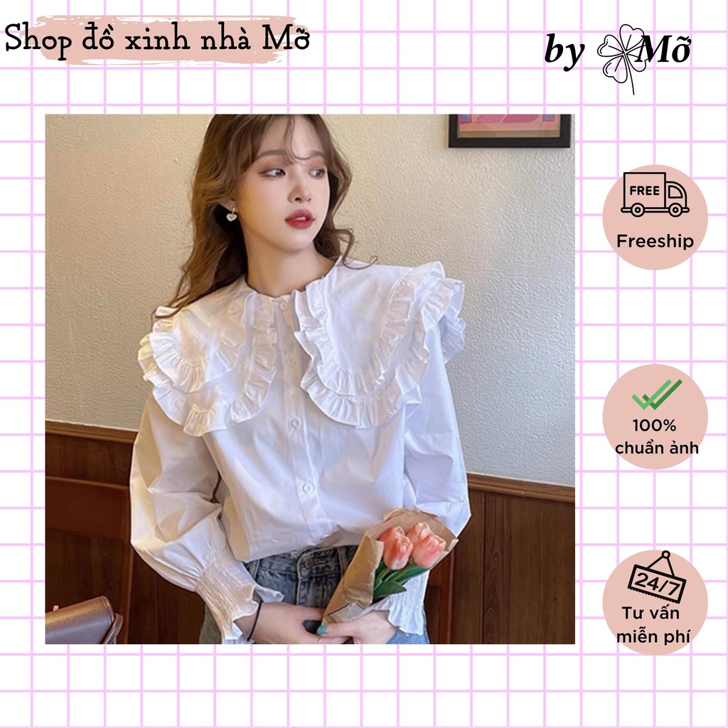 Áo sơ mi cổ bèo chất đũi mềm 2 màu phong cách ulzzang vintage hàn quốc siêu xinh