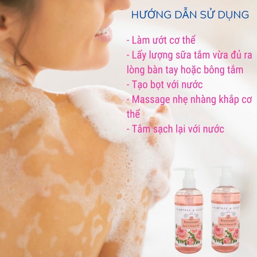 Sữa Tắm CRABTREE & EVELYN Dưỡng Da Trắng Sáng Mềm Mịn Hương Hoa Hồng Tự Nhiên (330ml)