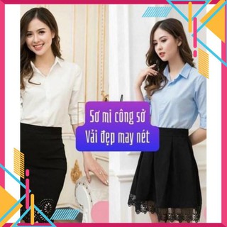 Sale anu73 - áo sơ mi nữ cổ đức dài tay u.ni lụa không nhăn