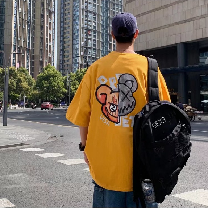 Áo Thun Tay Ngắn Dáng Rộng In Họa Tiết Phong Cách Hip Hop Đường Phố Hàn Quốc Thời Trang Mùa Hè Cho Nam Cỡ Lớn M-5XL