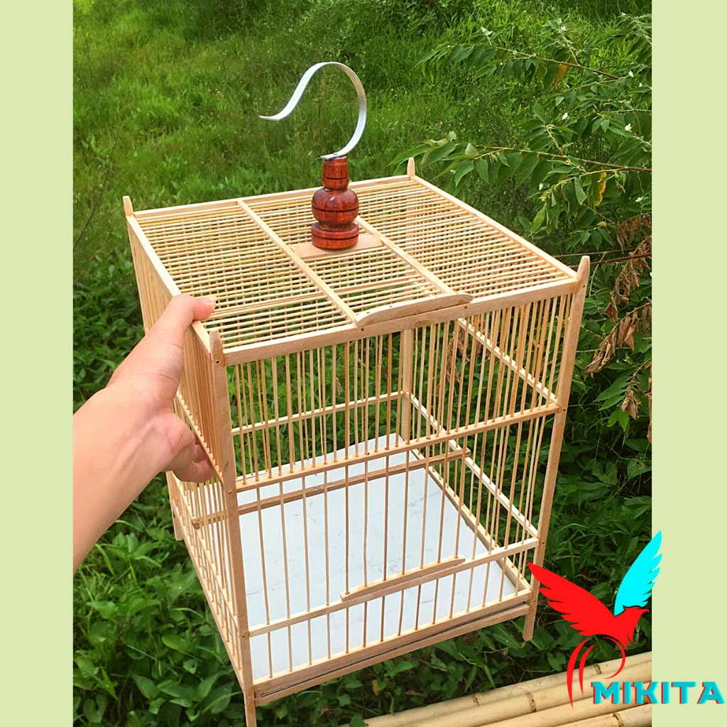 Lồng chim chào mào  Lồng chim vuông chào mào MIKITA ép bổi hàng trúc già đẹp giá rẻ kèm phụ kiện