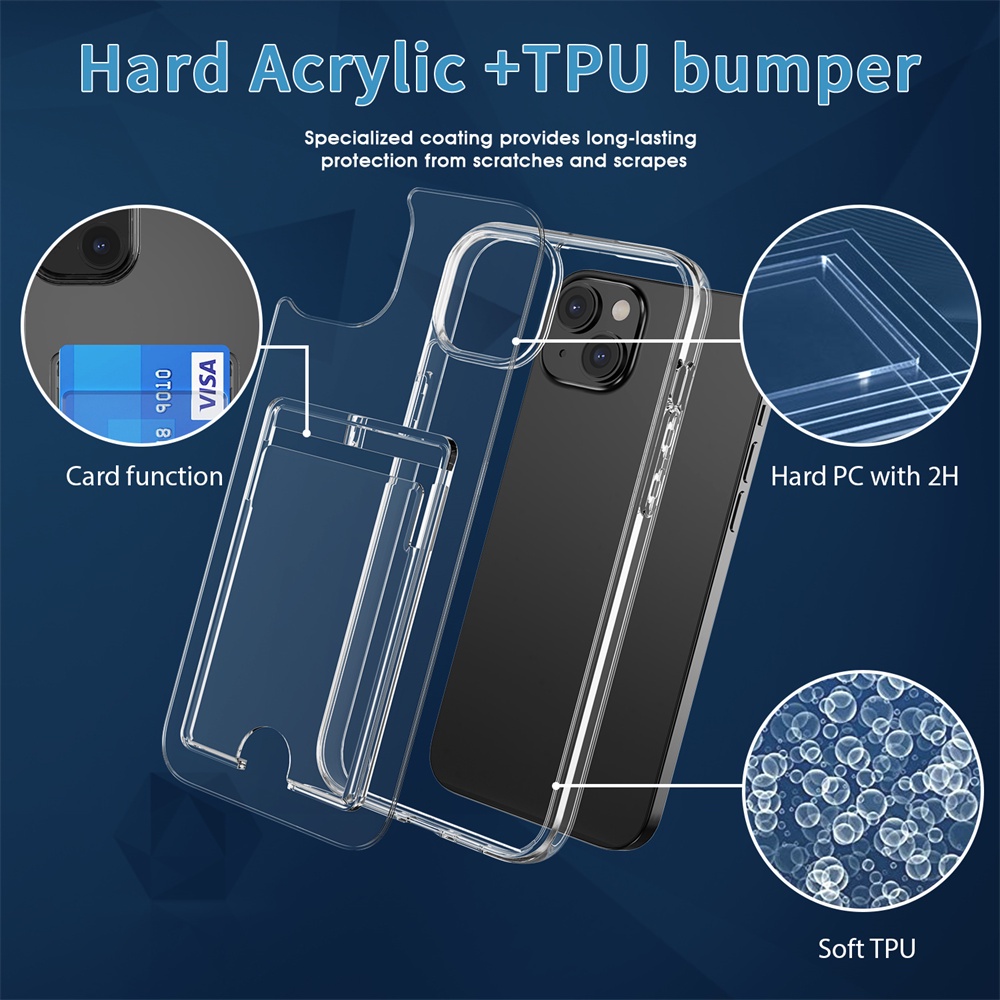 Ultra Ốp Điện Thoại pc Cứng Trong Suốt Siêu Mỏng Chống Sốc Kèm Ngăn Đựng Thẻ Cho iphone 15 14 13 12 11 pro max