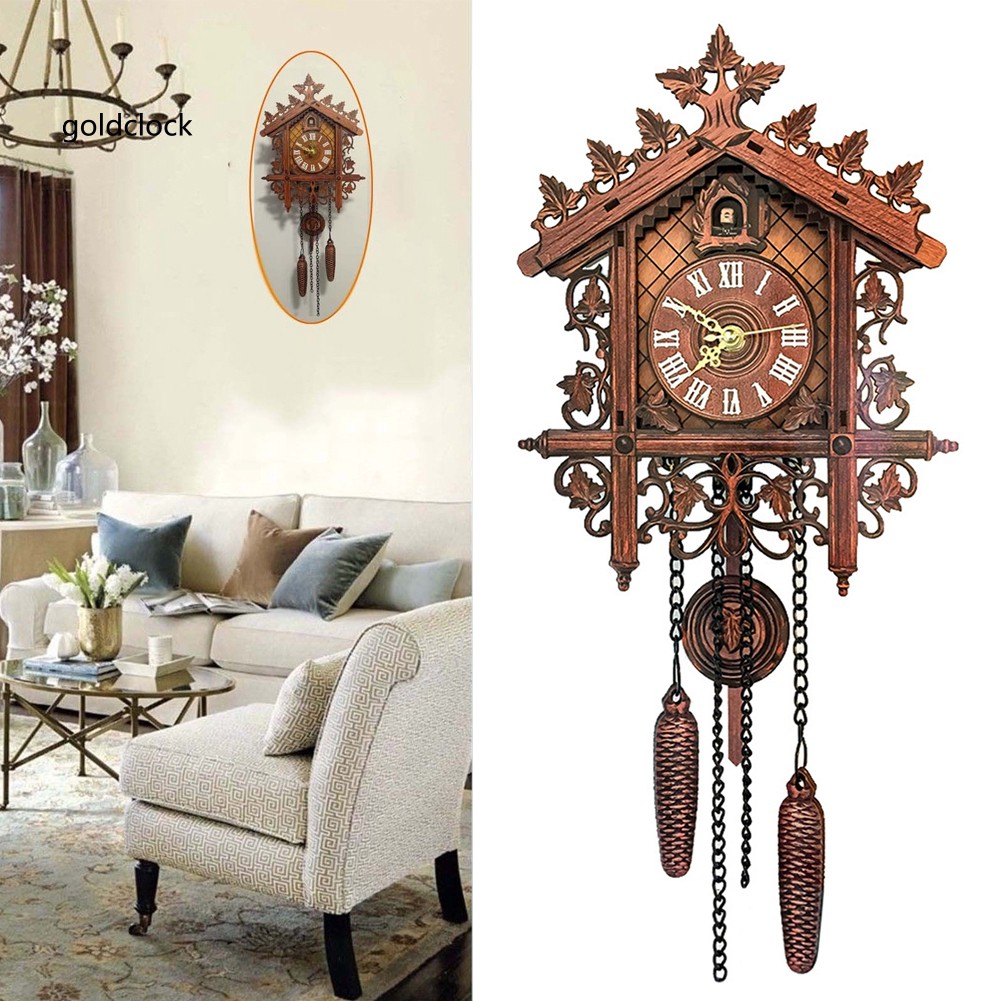 Gold®Vintage Wooden Tree House Hanging Cuckoo Wall Clock Bedroom Office