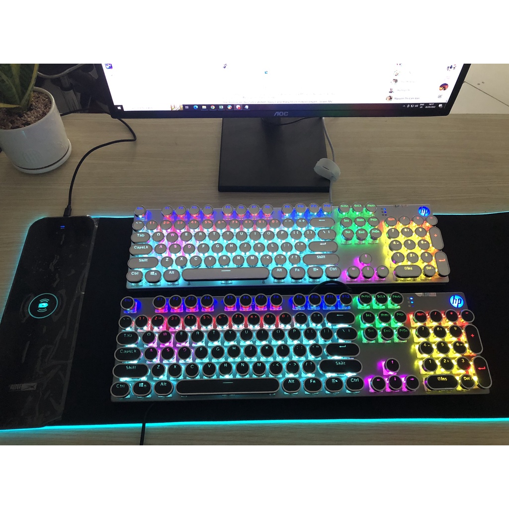 Lót Chuột Lớn LED RGB Tích Hợp Sạc Không Dây ALMP7604 Cho Điện Thoại, Bàn Di Pad Chuột Có Nhiều Chế Độ Led Khác Nhau