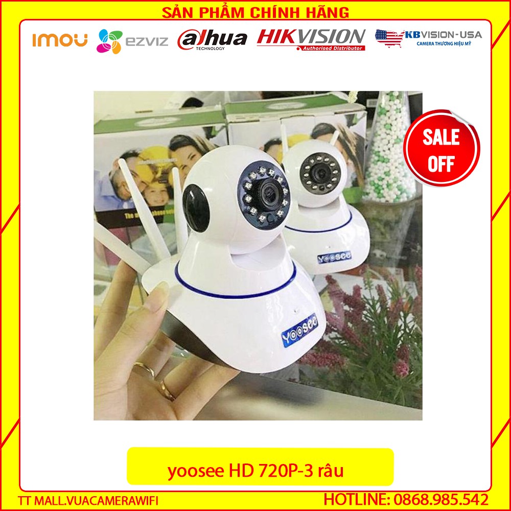 Camera wifi không dây yoosee HD 720P-3 râu độ nét cao tích hợp báo động chuyển động