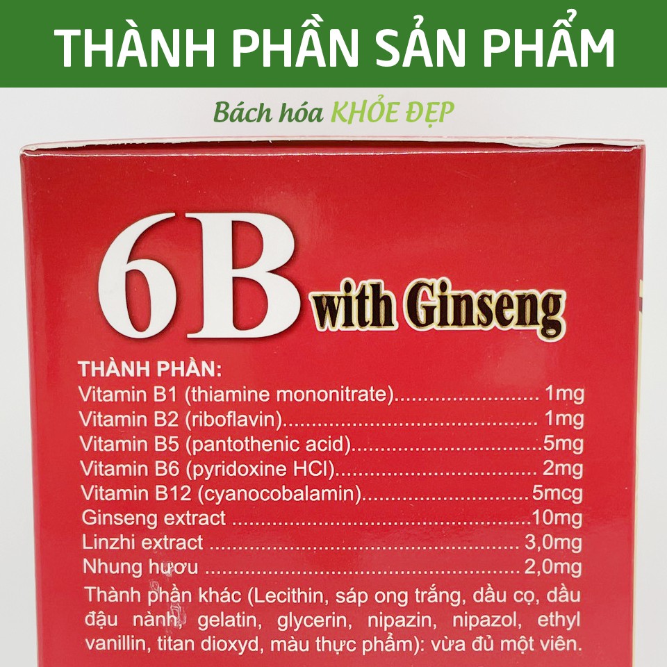 Vitamin tổng hợp 6B With Ginseng bồi bổ cơ thể, tăng sức đề kháng - Hộp 100 viên | Thế Giới Skin Care