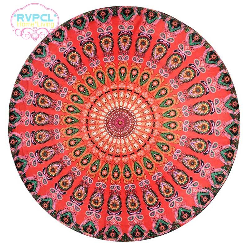 Thảm Đi Biển Hình Tròn Họa Tiết Hoa Mandala Phong Cách Bohemian