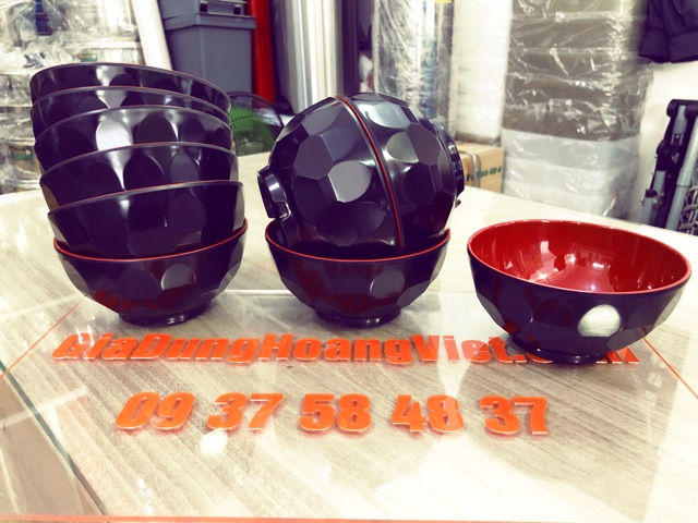 Chén Cơm Nhựa Melamine Kim Cương Đỏ Đen Combo 10