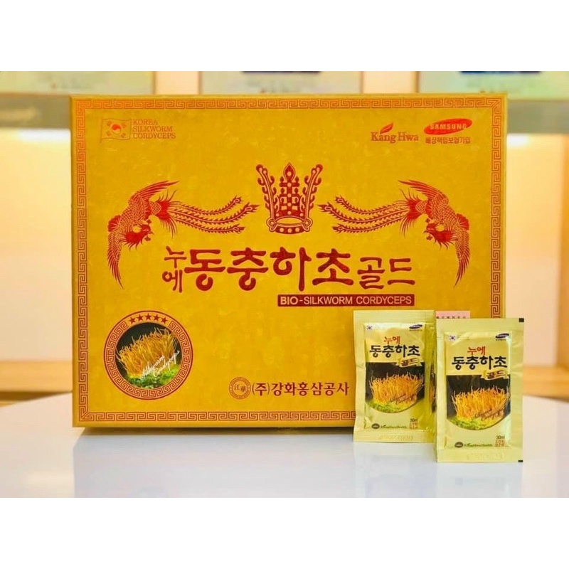 Đông Trùng Hạ Thảo Hộp Gỗ Vàng Cao Cấp KANGHWA Hàn Quốc, hộp 60 gói