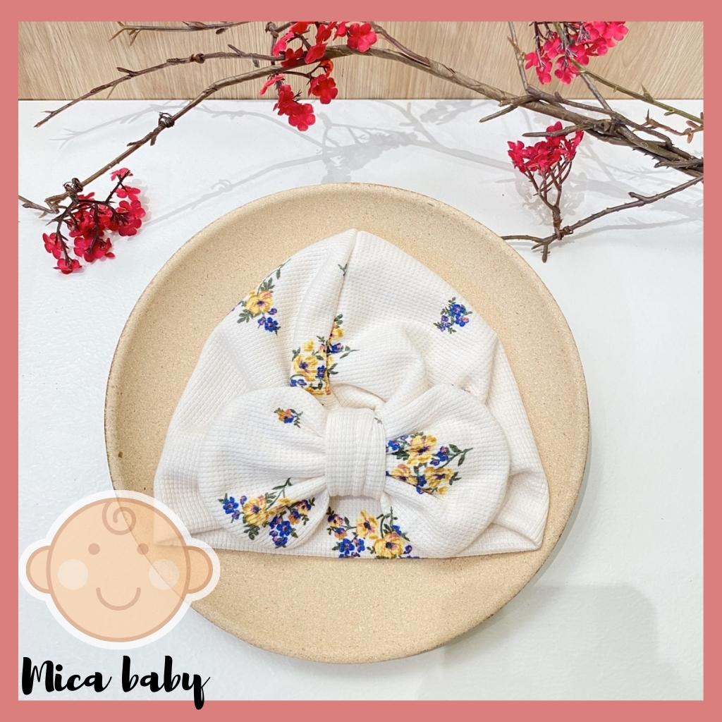 Mũ nón turban nơ trắng họa tiết hoa dễ thương cho bé 6-10kg Mica baby MTB82