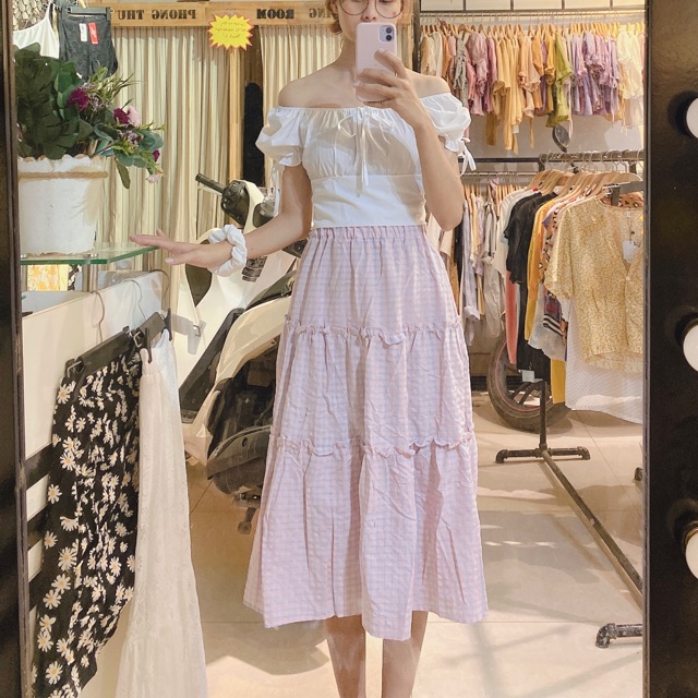 Chân váy xoè xếp tầng bánh bèo kẻ caro Ulzznag style 🌸 Hàng Quảng Châu