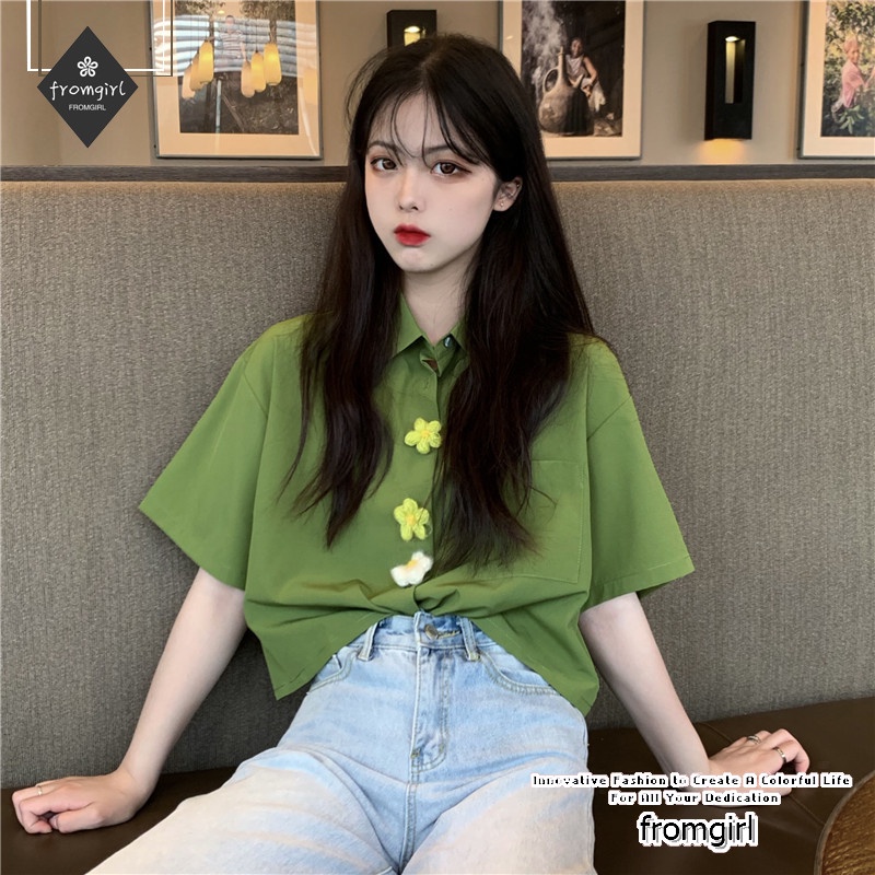 Áo Sơ Mi polo Tay Ngắn Dáng Rộng Thời Trang Mùa Hè Hàn Quốc Dễ Thương Cho Nữ